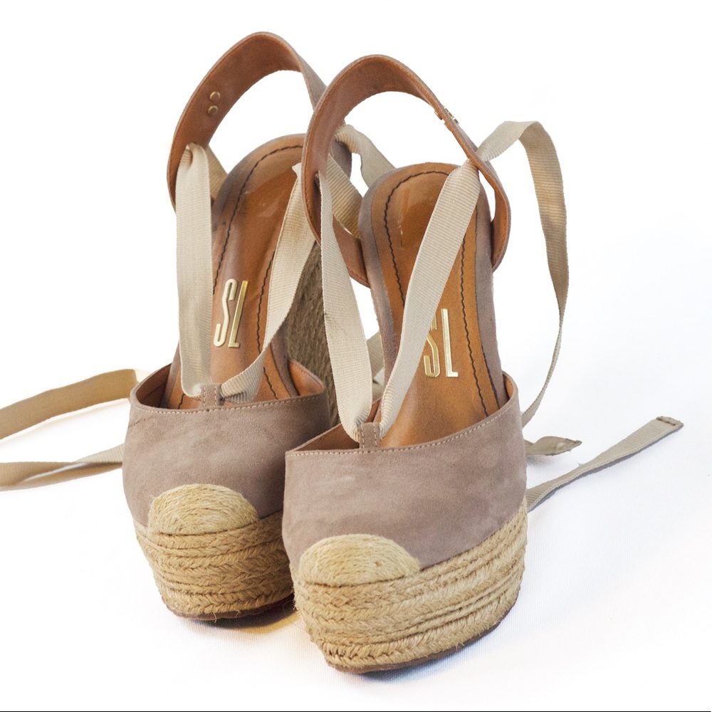 Ankle Wrap Espadrille Wedge Nude Suede Platform